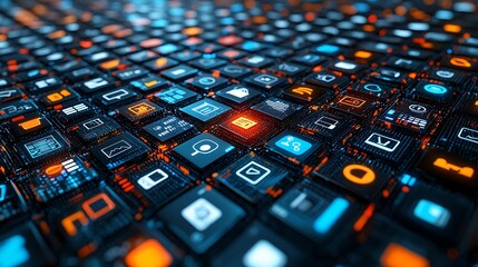 Digital App Icons Interface 3D Rendering Technology Business Marketing