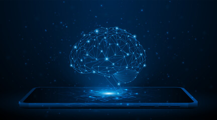 Leinwandbilder - Artificial neural network or artificial intelligence brain on a tablet or smartphone. Digital brain science for future learning. modern technology innovation concept background	