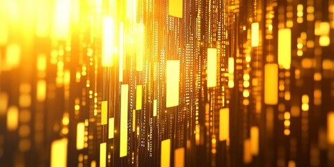 Wall Mural - bright golden light streams create an abstract digital pattern in a vibrant setting with a warm atmo