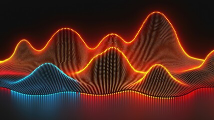 Sticker - abstract waveform background with vibrant orange, yellow, and blue data visualization