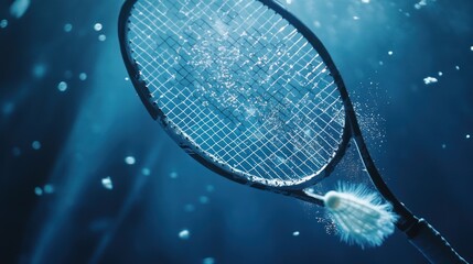 Underwater View Of A Racket And Shuttlecock With Bubbles