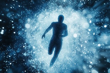 Leinwandbilder - Futuristic representation of human silhouette among digital particles symbolizing artificial intelligence in modern politics Generative AI