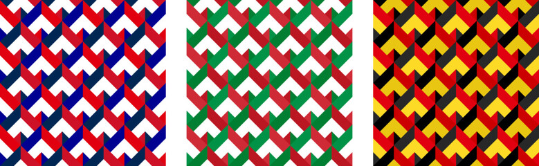 chevron arrow pattern of france, italy and belgium flags. geometric background. vector illustration