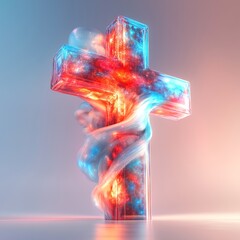 Aufkleber - Christian-themed vector background featuring a radiant cross against a stunning cosmic universe, symbolizing faith and spirituality.


