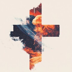 Fototapete - Christian-themed vector background featuring a radiant cross against a stunning cosmic universe, symbolizing faith and spirituality.

