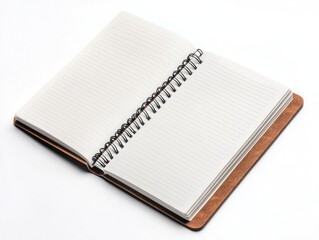 Wall Mural - A blank notebook with white lined paper and black spiral binding, isolated on a clean background