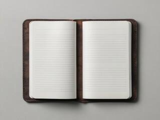 Wall Mural - A flat lay view of an open notebook with blank white pages, isolated on a solid background
