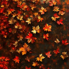 Aufkleber - Autumnal Symphony: A Tapestry of Crimson and Gold Maple Leaves Against a Rustic Brown Backdrop