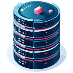 Fototapete - Isometric Illustration of a Stacked Server Rack with Red Accents, Ready for Data Processing.