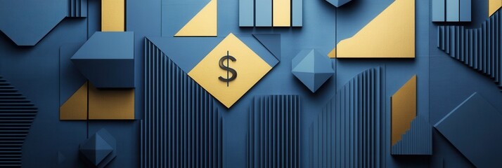Leinwandbilder - Sophisticated paper art background with geometric shapes symbolizing financial growth and depth Generative AI