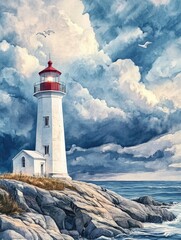 Wall Mural - lighthouse on rocky shore