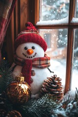 Wall Mural - snowman by window