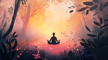 Poster - Meditation in nature with soft natural light creating a peaceful ambiance during a serene moment of reflection and mindfulness