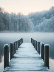 Wall Mural - wooden pier on snowy lake