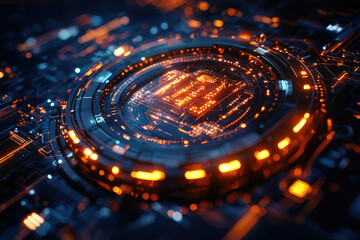 Poster - Futuristic glowing circuit board, technological advancement, digital innovation, abstract technology.