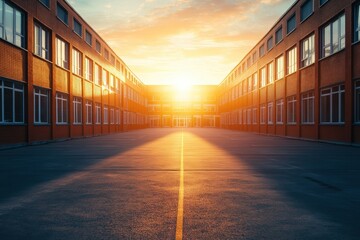 Aufkleber - Sunset casting warm light over vacant city buildings with a clear pathway for creative expression Generative AI
