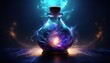 © LIGHTFIELD STUDIOS - A glowing potion swirls in a decorative bottle, shining bright colors in the dark.