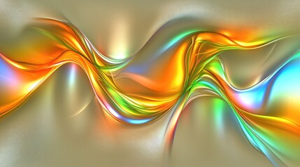 Wall Mural - Abstract flowing waves with colorful gradients on gold background. Decoration or wallpaper use