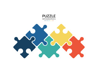 Wall Mural - thinline infographics. concept with 5 pieces of puzzle. jigsaw business chain infographic. process d