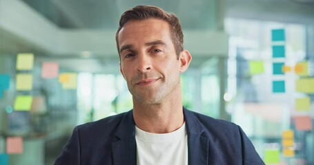 Aufkleber - Face, business and man with pride in office for ambition, finance consultant and company growth. Male person, confidence and portrait for about us, asset management and financial investment of career