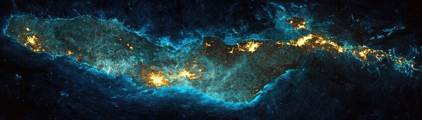 Wall Mural - galaxy in blue & gold, nebula structure in space. sci-fi. astronomy visuals