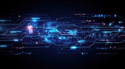 abstract digital technology background with glowing circuit lines and data streams.