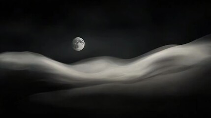 Wall Mural - a monochrome image of a moon at night against a backdrop of clouds and mountains