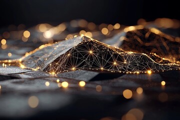 The concept of interconnected neurons encompasses stock, connections, and nucleus, set against an abstract background of binary numbers, neural networks, and cloud computing