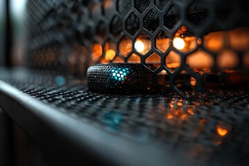a futuristic background image of a supercomputer with a rack server that has blinking lights, includ