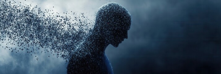 Aufkleber - Futuristic representation of AI driven politics with digital particles forming a human silhouette Generative AI