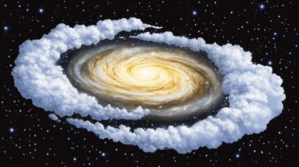 Wall Mural - spiral galaxy framed by clouds in space