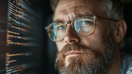 In a diverse office setting, a dedicated white IT programmer is diligently working on a desktop computer to create innovative software solutions