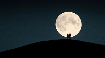 Wall Mural - a few individuals atop a hill, bathed in moonlight against a deep night sky