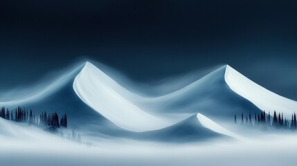 Wall Mural - a snow-covered mountain towers over tree-lined foreground, while a dark sky looms ominously in the b