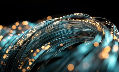 The cyberspace of tomorrow is represented by an abstract, futuristic city with 3D illustrations of computer wires and a web of global data
