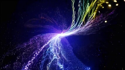 Sticker - mesmerizing motion graphic displaying waves colorful light traveling black background creating futuristic visually engaging animated aesthetic