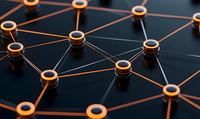 Abstract Network Design with Nodes and Lines on Dark Background