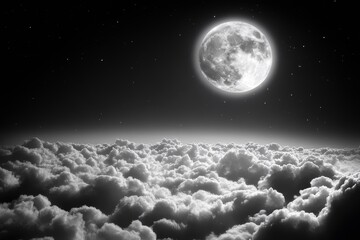 Wall Mural - a full moon lights up the clouds and stars in the night sky