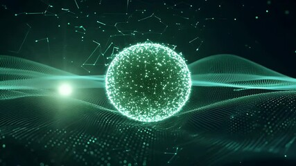 Wall Mural - futuristic display glowing green spheres intertwined luminous streaks creating visually stunning digital background ultra high definition video animation