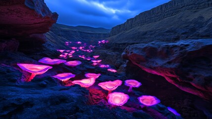 Wall Mural - a stunning landscape illuminated by vibrant pink light. this ethereal scene evokes a sense of wonder