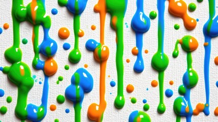 Wall Mural - Dripping paint flows down textured white canvas, colorful background with smooth and rounded shapes