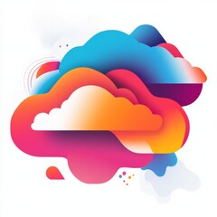 Aufkleber - Abstract Colorful Cloudscape: Vibrant Layers of Artistic Design on a White Backdrop