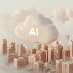 Leinwandbilder - AI Cloudscape Over Metropolis: A Vision of the Future, Showcasing Artificial Intelligence Integration in Urban Landscapes