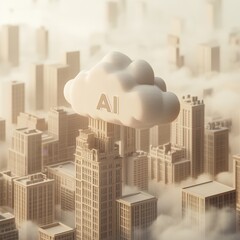 Leinwandbilder - Artificial Intelligence Dominates the Metropolis: Cloud Computing Powers a Smart, Futuristic City Landscape