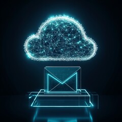 Fototapete - Cloud Email Communication: A Digital Envelope Delivered from the Cloud Network