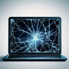 Leinwandbilder - Cracked Screen Catastrophe: A laptop display shattered into a spiderweb of fractures, a visual representation of digital misfortune.