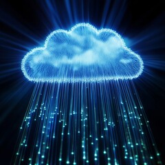 Poster - Digital Cloud Computing: Blue Data Streams Symbolizing Connectivity and Information Flow in the Cyber World