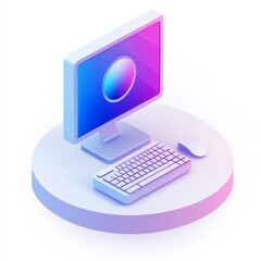 Leinwandbilder - Minimalist Isometric Computer Setup with Gradient Background and Clean Design Aesthetic Display