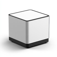 Poster - Sleek White and Silver Cube with Black Accents: Modern Design, Minimalist Style on a Plain White Background, Studio Lighting, Detailed Product Shot