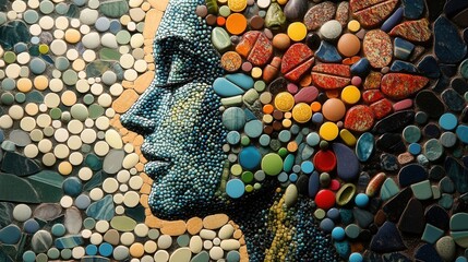 Aufkleber - Colorful pill mosaic forming a human silhouette expressive in art and creativity with golden ratio details Generative AI
